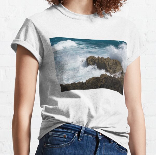 Wave Action - Jagged Lava Rocks and Spume - Act One Classic T-Shirt