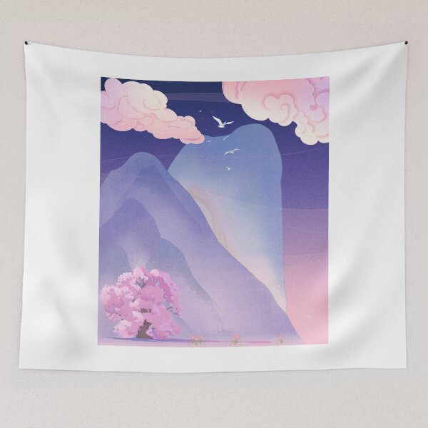 Item preview, Vintage Oriental Blue Mountains Dreamy Anime Cloud Landscape designed and sold by Rehnair.