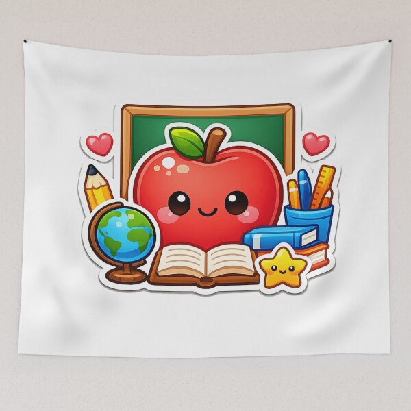 Item preview, Cute Kawaii Apple Teacher | Happy Apple with Books, Globe & Classroom Supplies | Back to School Gift designed and sold by Pixanova.