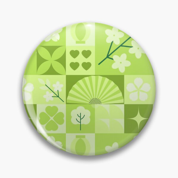 Item preview, Green Olive Tile Grid Pattern with Cherry Blossoms and Vases designed and sold by 555Design.