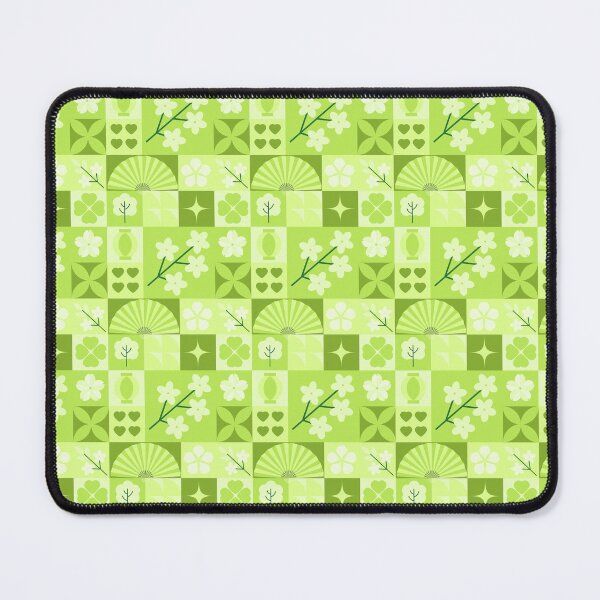 Item preview, Green Olive Tile Grid Pattern with Cherry Blossoms and Vases designed and sold by 555Design.