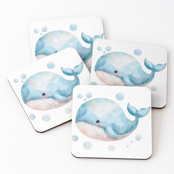 Item preview, Cute Kawaii Blue Whale Watercolor Illustration | Adorable Ocean Animal | Pastel Sea Life Cartoon Sticker designed and sold by PrintelloTH.