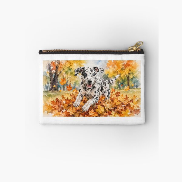 Item preview, Playful Catahoula Leopard Dog in Autumn Leaves Watercolor Art designed and sold by RebelPawz.