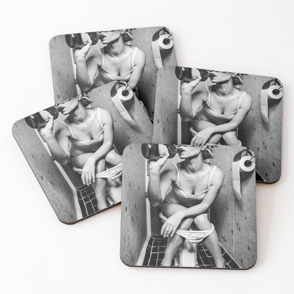 Item preview, Funny Bathroom Girl Drinking Wine Black White designed and sold by chaddillard.