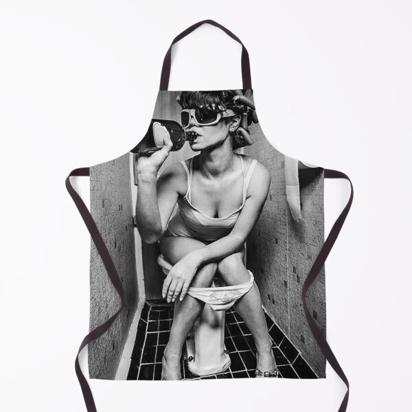 Item preview, Funny Bathroom Girl Drinking Wine Black White designed and sold by chaddillard.