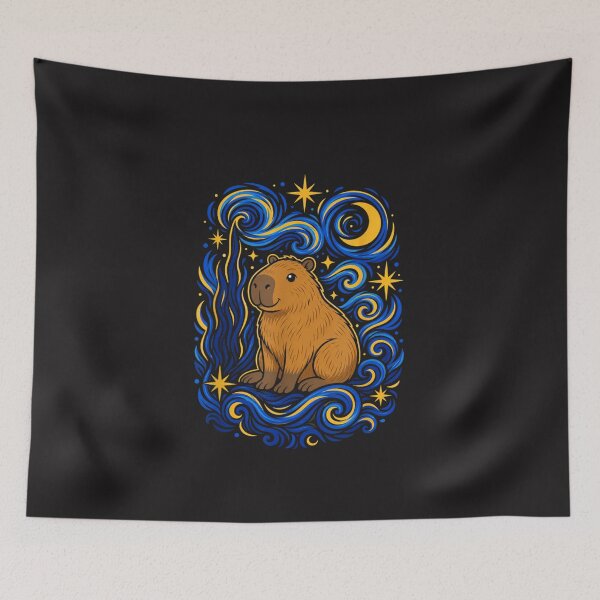 Item preview, Vintage Capybara Japanese Ukiyo-e Inspired Night Sky Animal Art Design designed and sold by kiralynstration.