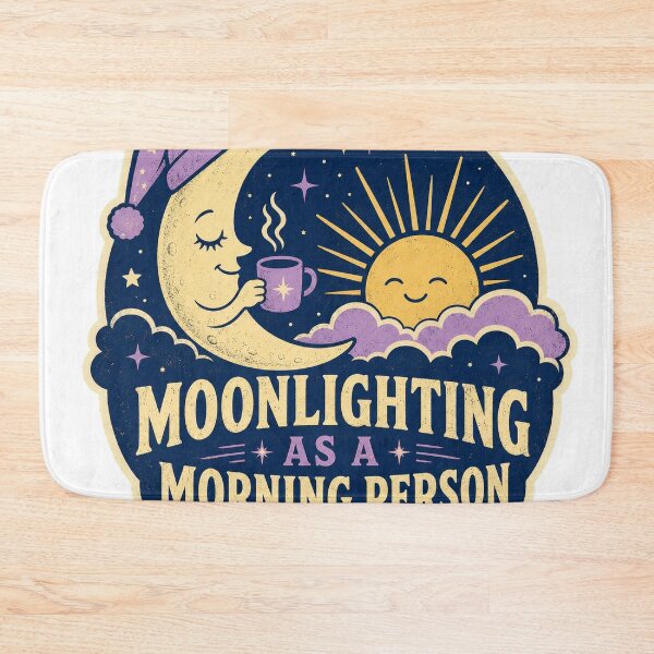 Item preview, Moonlighting as a Morning Person Sleepy Moon designed and sold by Peak Pop Designs | Funny Gifts, Cozy Art & Cute Animals .