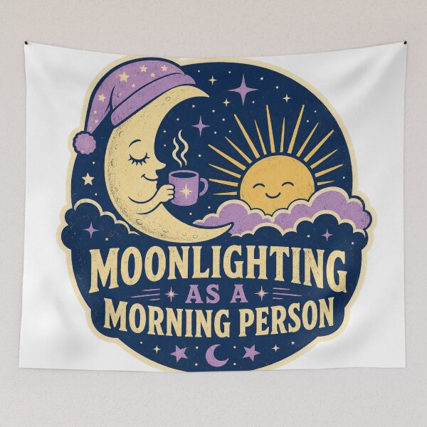 Item preview, Moonlighting as a Morning Person Sleepy Moon designed and sold by Peak Pop Designs | Funny Gifts, Cozy Art & Cute Animals .