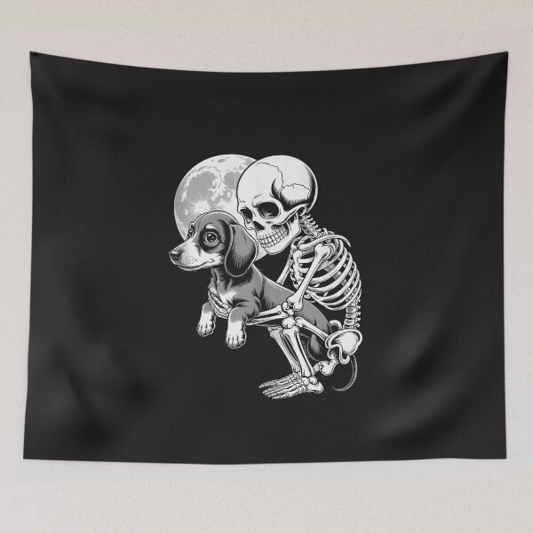 Item preview, Skeleton Hugging Dachshund Dog Halloween Gothic Moon Pet Lover Design designed and sold by kiralynstration.