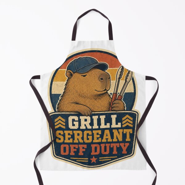 Aperçu de l'œuvre Sergent Grill Hors Service Barbecue Capybara Drôle créée et vendue par Peak Pop Designs | Funny Gifts, Cozy Art & Cute Animals .