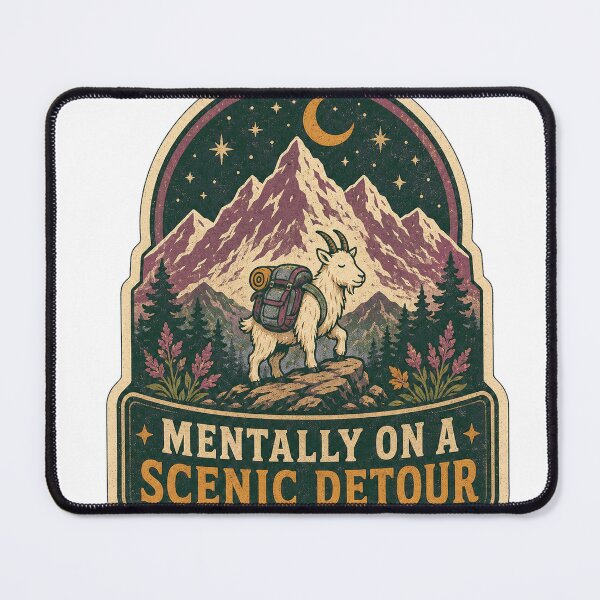 Item preview, Mentally on a Scenic Detour Mountain Goat Adventure designed and sold by Peak Pop Designs | Funny Gifts, Cozy Art & Cute Animals .