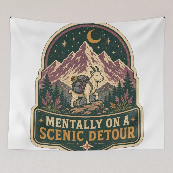 Item preview, Mentally on a Scenic Detour Mountain Goat Adventure designed and sold by Peak Pop Designs | Funny Gifts, Cozy Art & Cute Animals .