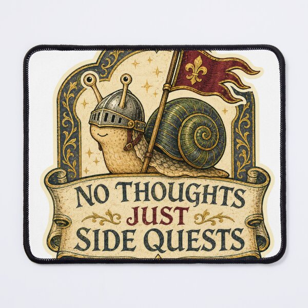 Item preview, No Thoughts Just Side Quests Medieval Knight Snail designed and sold by Peak Pop Studio..