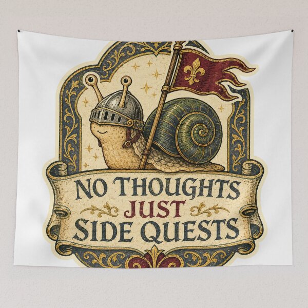 Item preview, No Thoughts Just Side Quests Medieval Knight Snail designed and sold by Peak Pop Designs | Funny Gifts, Cozy Art & Cute Animals .