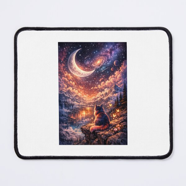 Item preview, Celestial Cat Galaxy Journey - Whimsical Cosmic Moon & Mountain Landscape designed and sold by LYAN-STORE.