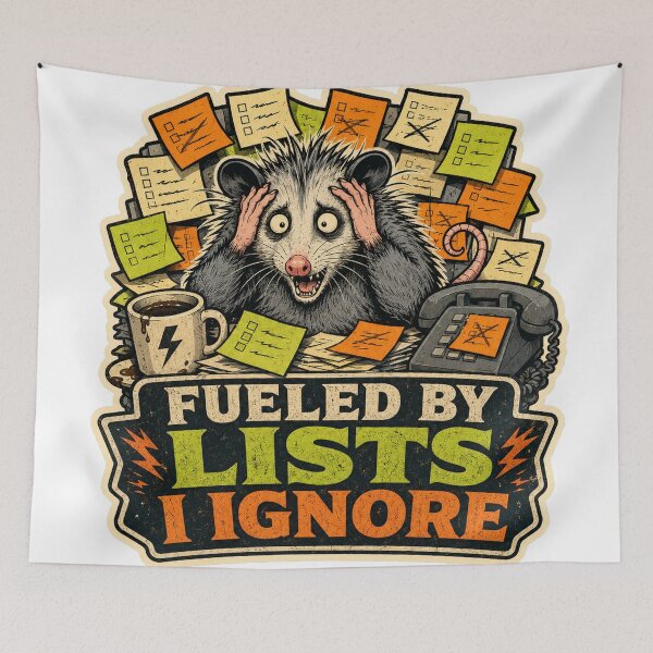 Item preview, Fueled by Lists I Ignore Chaotic Possum designed and sold by Peak Pop Designs | Funny Gifts, Cozy Art & Cute Animals .