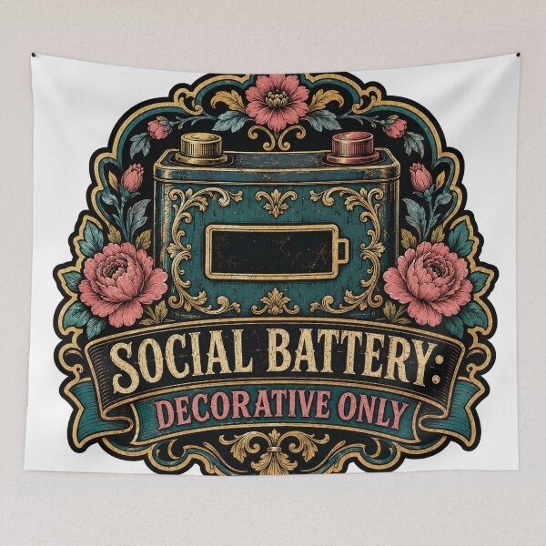 Item preview, Social Battery Decorative Only Floral Vintage Design designed and sold by Peak Pop Designs | Funny Gifts, Cozy Art & Cute Animals .