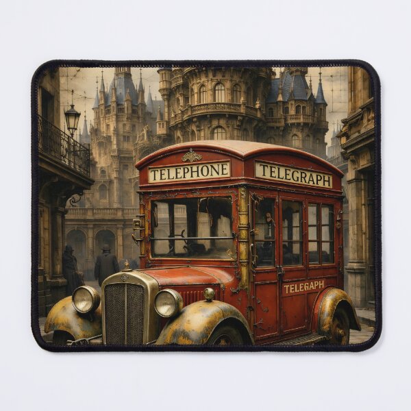 Item preview, Vintage Telephone Telegraph Van – Gothic Old City Steampunk Print designed and sold by Kaleidoscope Print.
