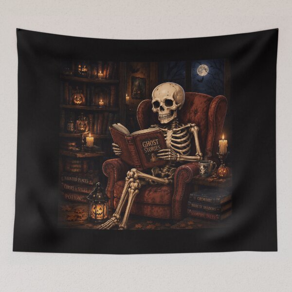 Item preview, Skeleton Reading Book Ghost Stories Halloween designed and sold by Soluna Studio.