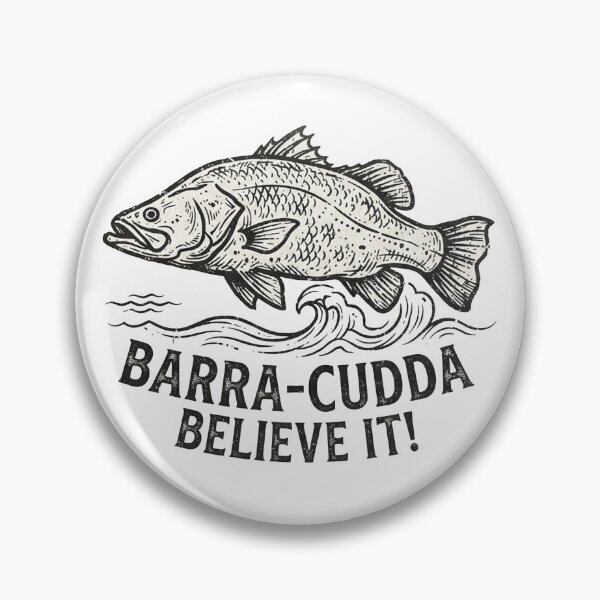 Item preview, Barra-cudda Believe It Funny Fishing Barramundi Fish Aussie Pun Woodcut designed and sold by Yellowriversss.