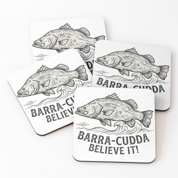 Item preview, Barra-cudda Believe It Funny Fishing Barramundi Fish Aussie Pun Woodcut designed and sold by Yellowriversss.