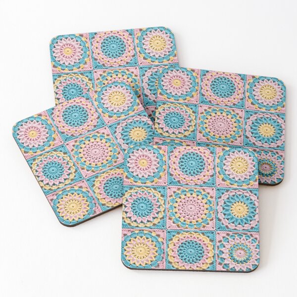 Item preview, Pastel Crochet Flower Square Pink Blue Yellow designed and sold by LuisWorks.
