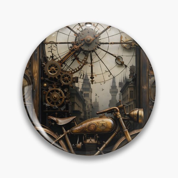Item preview, Steampunk Motorcycle and Clockwork Workshop – Vintage Mechanical Fantasy Print designed and sold by Kaleidoscope Print.