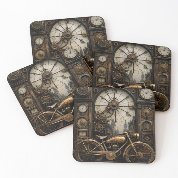 Item preview, Steampunk Motorcycle and Clockwork Workshop – Vintage Mechanical Fantasy Print designed and sold by Kaleidoscope Print.