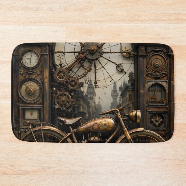 Item preview, Steampunk Motorcycle and Clockwork Workshop – Vintage Mechanical Fantasy Print designed and sold by Kaleidoscope Print.