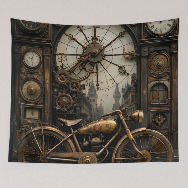 Item preview, Steampunk Motorcycle and Clockwork Workshop – Vintage Mechanical Fantasy Print designed and sold by Kaleidoscope Print.