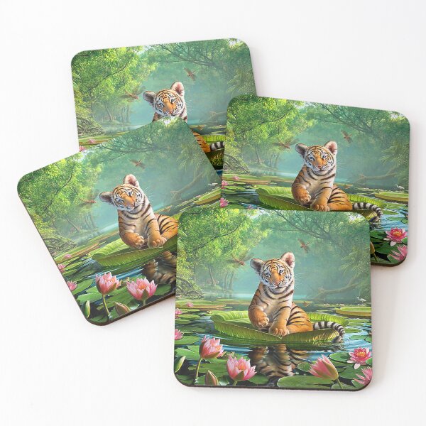Item preview, Cute Tiger Cub On Lotus Leaf Jungle Fantasy designed and sold by jamesthomasw.