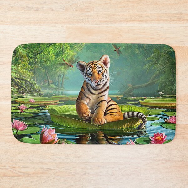 Item preview, Cute Tiger Cub On Lotus Leaf Jungle Fantasy designed and sold by jamesthomasw.