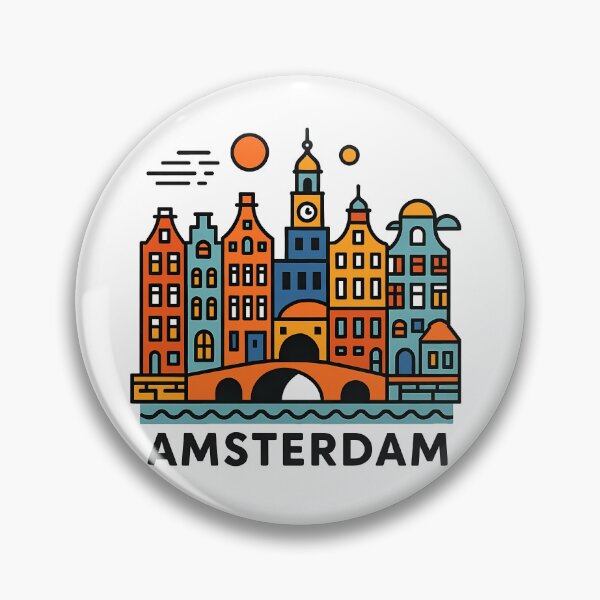 Item preview, Amsterdam Netherlands Travel Souvenir - Canal Houses & Bridge Illustration designed and sold by OzzFrequency.