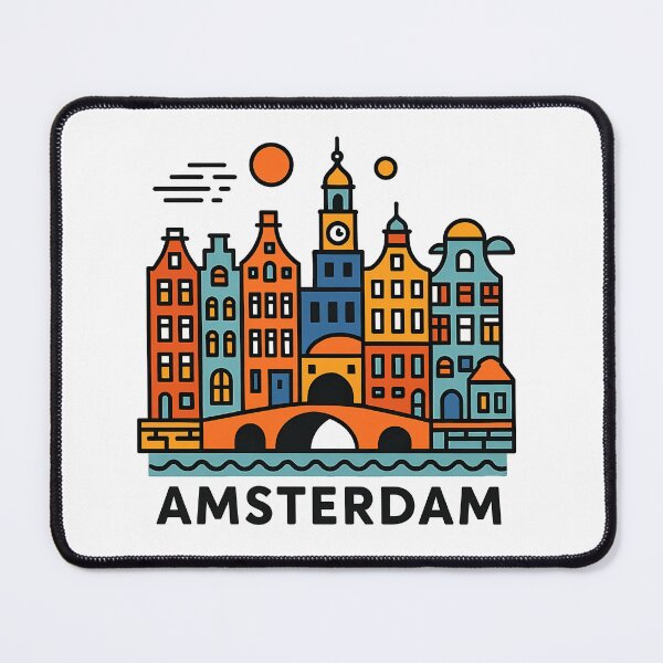 Item preview, Amsterdam Netherlands Travel Souvenir - Canal Houses & Bridge Illustration designed and sold by OzzFrequency.