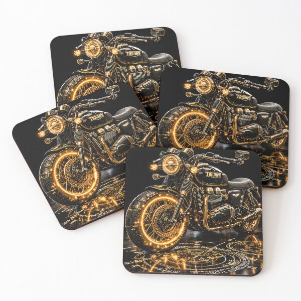 Item preview, Golden Neon Café Racer Motorcycle – Luxury Black Motorbike Art Print designed and sold by Kaleidoscope Print.