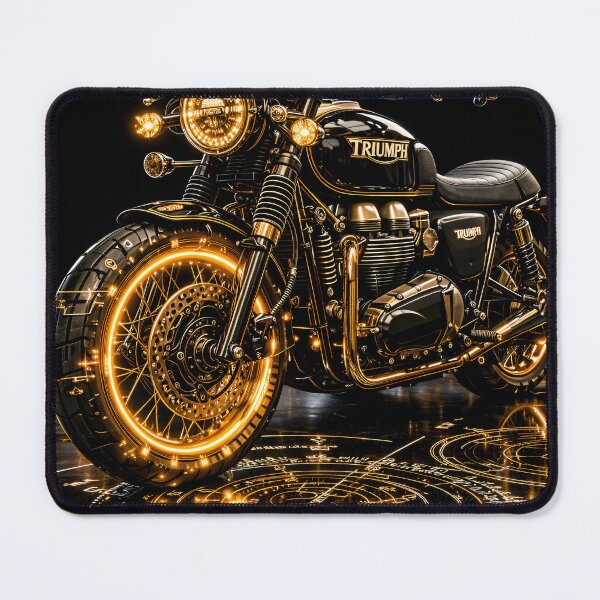 Item preview, Golden Neon Café Racer Motorcycle – Luxury Black Motorbike Art Print designed and sold by Kaleidoscope Print.