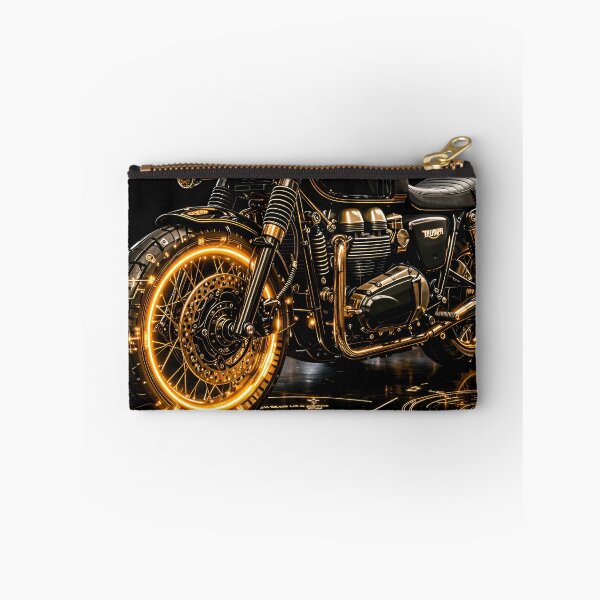 Item preview, Golden Neon Café Racer Motorcycle – Luxury Black Motorbike Art Print designed and sold by Kaleidoscope Print.