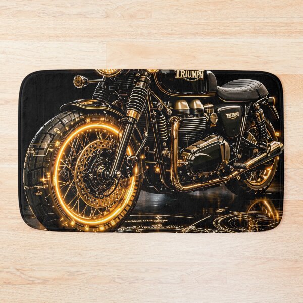 Item preview, Golden Neon Café Racer Motorcycle – Luxury Black Motorbike Art Print designed and sold by Kaleidoscope Print.