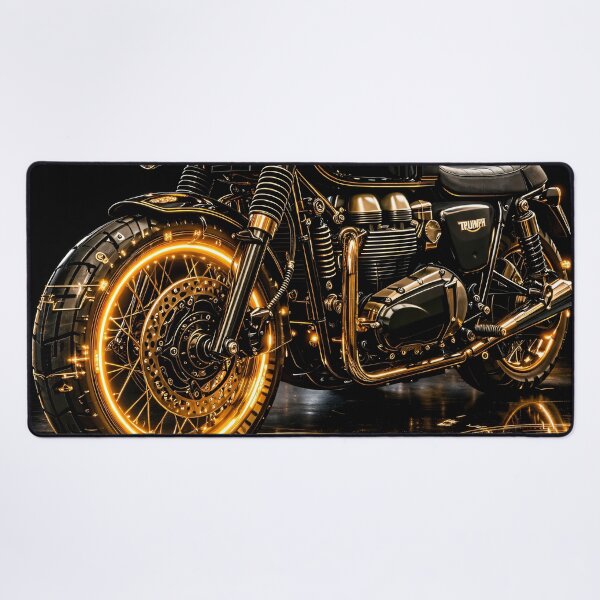 Item preview, Golden Neon Café Racer Motorcycle – Luxury Black Motorbike Art Print designed and sold by Kaleidoscope Print.