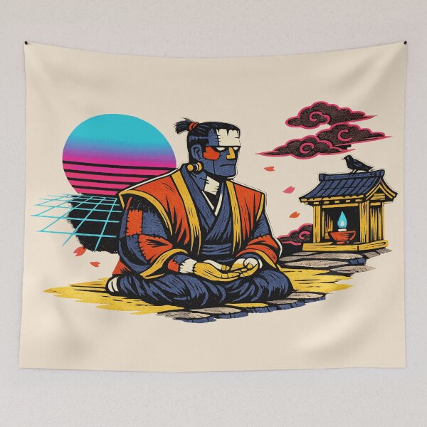Item preview, Neon Ukiyo‑E Zen Samurai Frankenstein designed and sold by KungPowUnicorn.