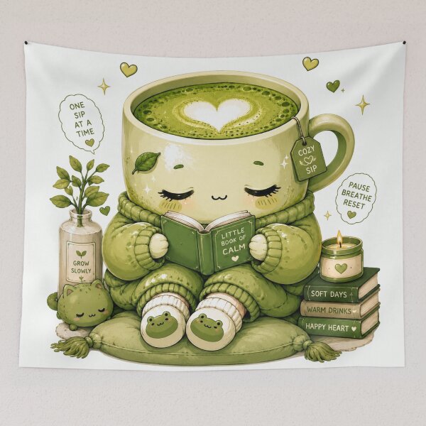 Item preview, Cozy Reading Cup Kawaii Sticker designed and sold by StickersHul.