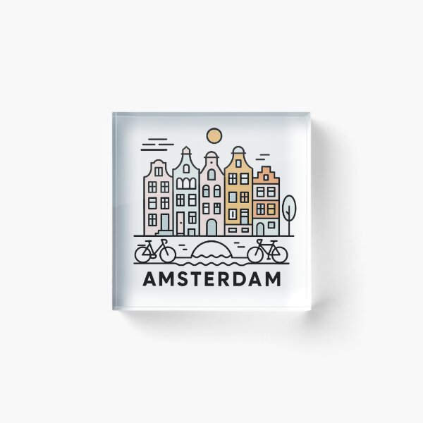Item preview, Amsterdam Netherlands Travel Souvenir - Canal Houses & Bridge Illustration designed and sold by OzzFrequency.