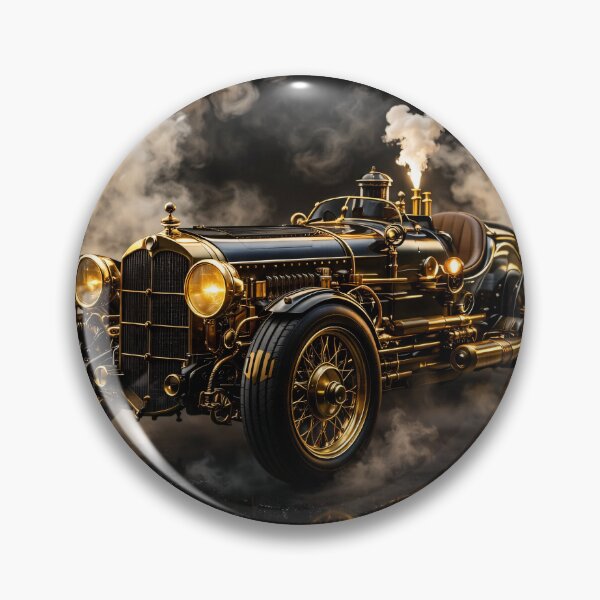 Item preview, Steampunk Racing Car in Black and Gold – Vintage Steam Roadster Art Print designed and sold by Kaleidoscope Print.