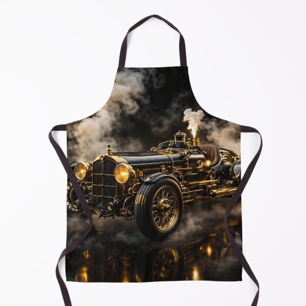 Item preview, Steampunk Racing Car in Black and Gold – Vintage Steam Roadster Art Print designed and sold by Kaleidoscope Print.