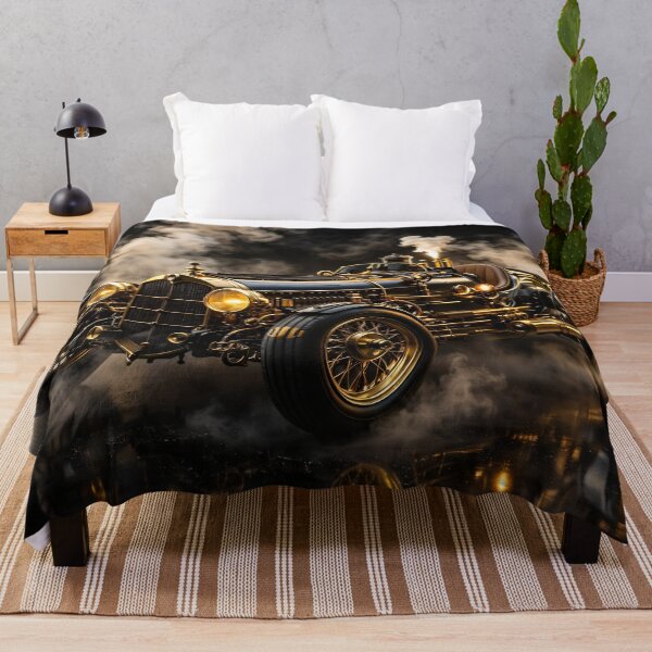 Item preview, Steampunk Racing Car in Black and Gold – Vintage Steam Roadster Art Print designed and sold by Kaleidoscope Print.