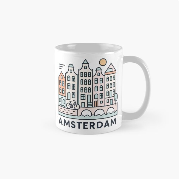 Item preview, Amsterdam Netherlands Travel Souvenir - Canal Houses & Bridge Illustration designed and sold by OzzFrequency.
