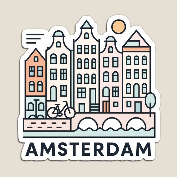 Item preview, Amsterdam Netherlands Travel Souvenir - Canal Houses & Bridge Illustration designed and sold by OzzFrequency.