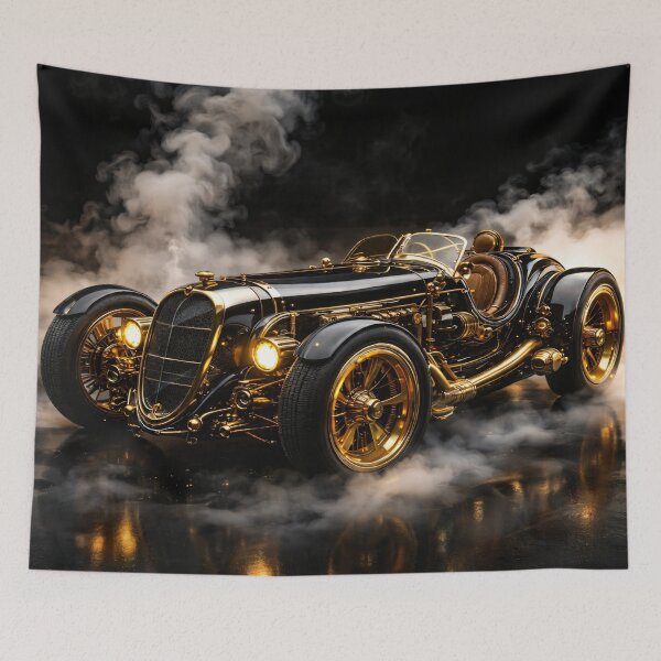 Item preview, Black and Gold Vintage Roadster – Luxury Retro Racing Car Print designed and sold by Kaleidoscope Print.