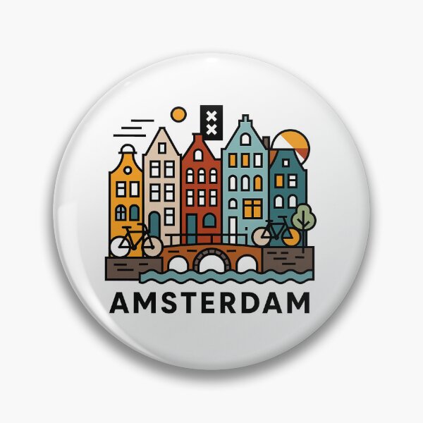 Item preview, Amsterdam Netherlands Travel Souvenir - Canal Houses & Bridge Illustration designed and sold by OzzFrequency.