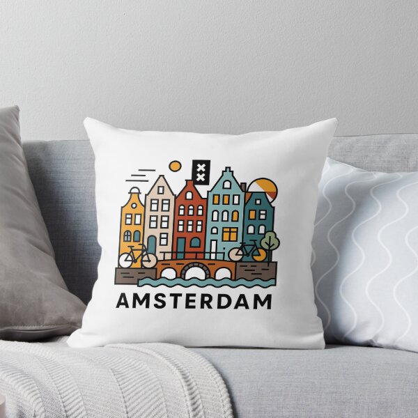 Item preview, Amsterdam Netherlands Travel Souvenir - Canal Houses & Bridge Illustration designed and sold by OzzFrequency.